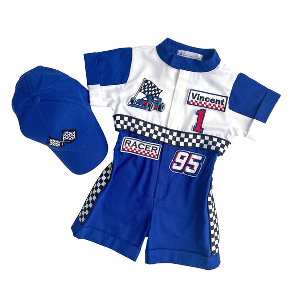 Costumes Club Handmade Race Car Driver Costume for Toddlers - Halloween Costume, Cars Boys Racing Outfit, Toddler Racer Suit by Costumes Club, Blue & White #blue&white