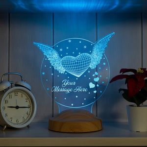 Heart With Wings 3D Led Lamp, Mothers Day Gift, Valentines Gift by Drn Gift Store