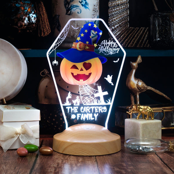Personalized Halloween Tombstone LED Night Light: Custom Acrylic Pumpkin Decor by Drn Gift Store