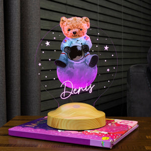 Personalized Teddy Bear Astronaut LED Night Light, Custom Nursery Decor by Drn Gift Store