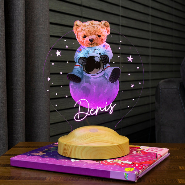 Personalized Teddy Bear Astronaut LED Night Light, Custom Nursery Decor by Drn Gift Store
