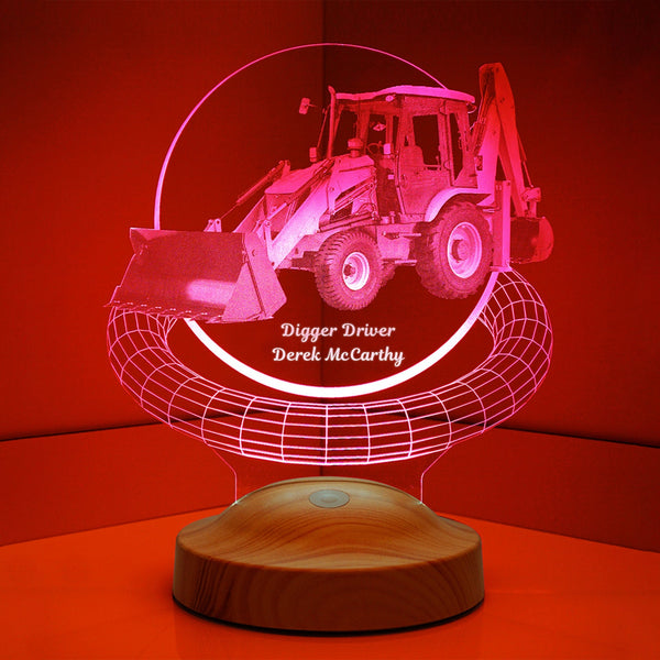 Excavator 3D LED Lamp, Personalized Digger Lamp by Drn Gift Store