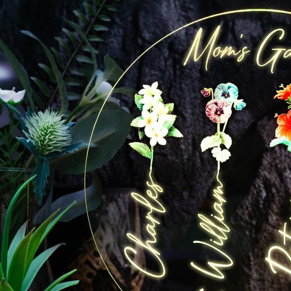 Personalized Mom's Garden Night Light, Custom Flower Led Lamp by Drn Gift Store