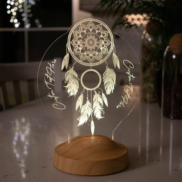 Personalized Dreamcatcher Night Light, LED Bedside Lamp, Chakra Decor by Drn Gift Store