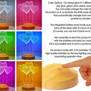 3D Flying Hearts LED Lamp, Personalized Couples Gift by Drn Gift Store