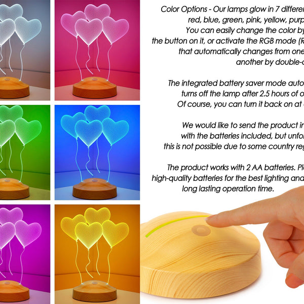 3D Flying Hearts LED Lamp, Personalized Couples Gift by Drn Gift Store