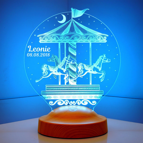 Personalized Vintage Carousel Night Light: LED Nursery Lamp by Drn Gift Store