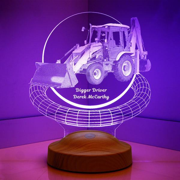 Excavator 3D LED Lamp, Personalized Digger Lamp by Drn Gift Store