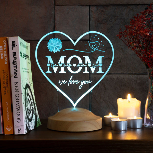 Mothers Day Gift, Mom Personalized Night Light, Heartshaped Custom 3D Lamp by Drn Gift Store