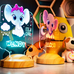 Personalized Elephant Night Light, Nursery Decor, Baby Shower Gift by Drn Gift Store