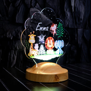 Safari Jungle Animals Light, Baptism Gift, Personalized LED Animal Lamp by Drn Gift Store