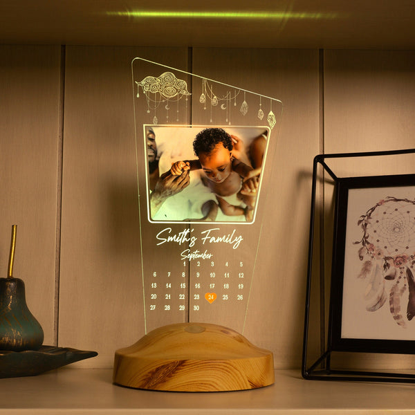 Personalized Photo Calendar Night Light, Custom LED Lamp by Drn Gift Store