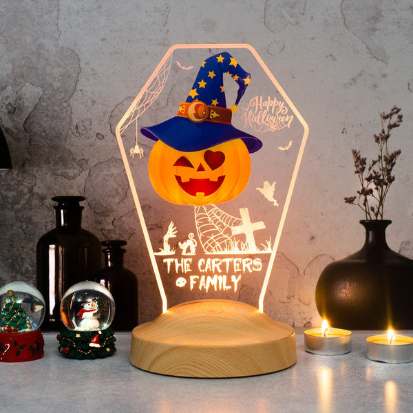 Personalized Halloween Tombstone LED Night Light: Custom Acrylic Pumpkin Decor by Drn Gift Store