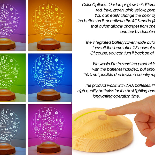 Personalized Christmas Tree LED Night Light, Custom Holiday Decor by Drn Gift Store