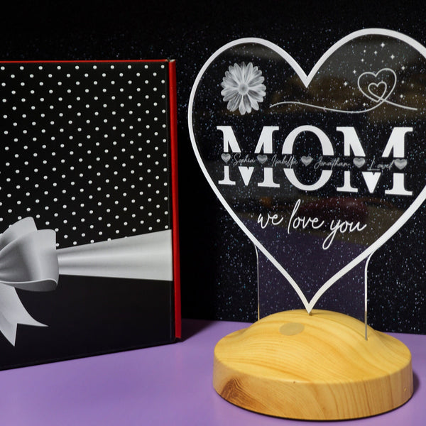 Mothers Day Gift, Mom Personalized Night Light, Heartshaped Custom 3D Lamp by Drn Gift Store