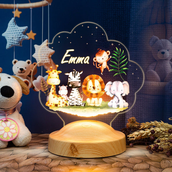 Safari Jungle Animals Light, Baptism Gift, Personalized LED Animal Lamp by Drn Gift Store