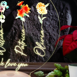 Personalized Mom's Garden Night Light, Custom Flower Led Lamp by Drn Gift Store