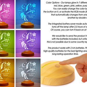 Unicorn Custom Night Light, Led Lamp, Personalized Kids' Bedroom Decor by Drn Gift Store