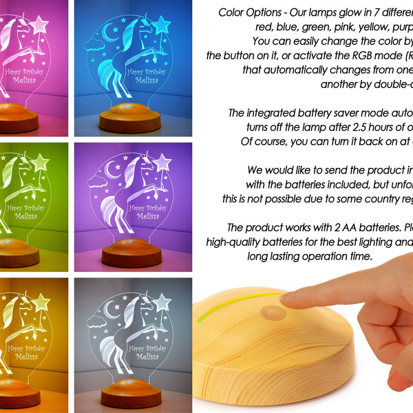 Unicorn Custom Night Light, Led Lamp, Personalized Kids' Bedroom Decor by Drn Gift Store