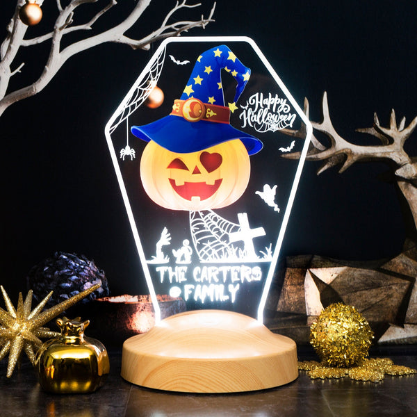 Personalized Halloween Tombstone LED Night Light: Custom Acrylic Pumpkin Decor by Drn Gift Store