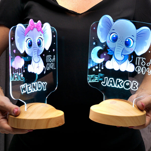 Personalized Elephant Night Light, Nursery Decor, Baby Shower Gift by Drn Gift Store