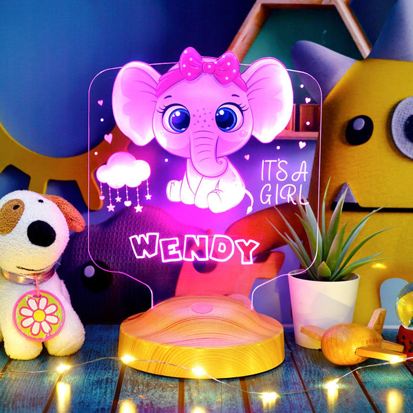 Personalized Elephant Night Light, Nursery Decor, Baby Shower Gift by Drn Gift Store