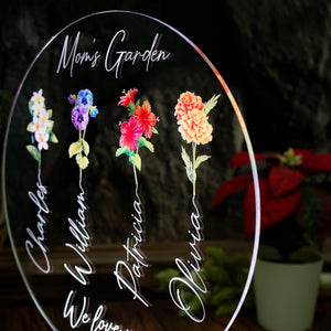 Personalized Mom's Garden Night Light, Custom Flower Led Lamp by Drn Gift Store