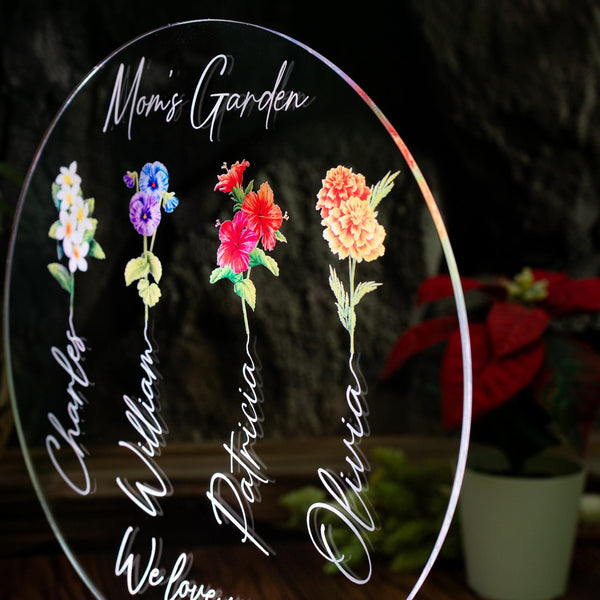 Personalized Mom's Garden Night Light, Custom Flower Led Lamp by Drn Gift Store