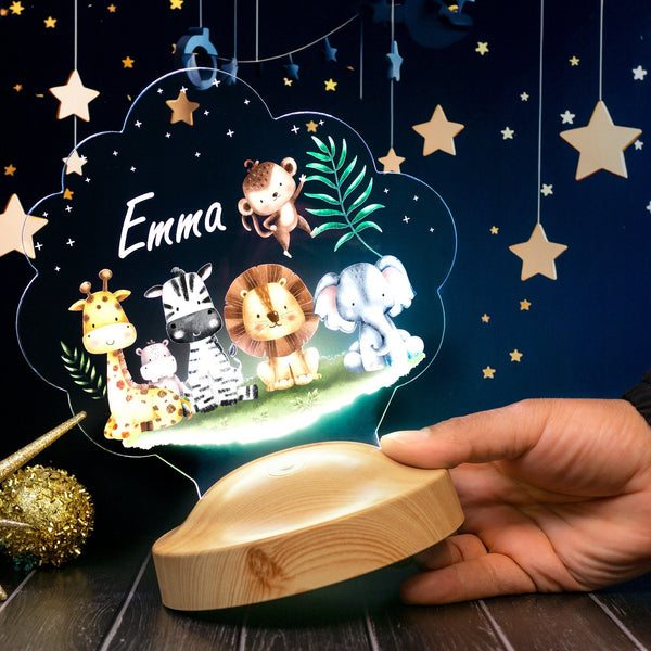 Safari Jungle Animals Light, Baptism Gift, Personalized LED Animal Lamp by Drn Gift Store