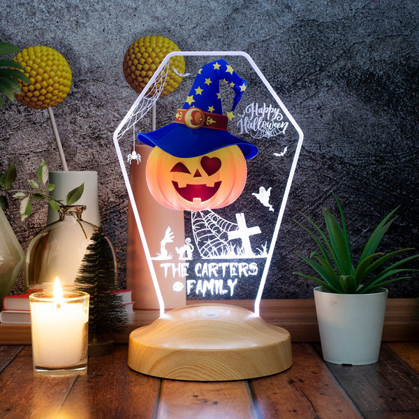 Personalized Halloween Tombstone LED Night Light: Custom Acrylic Pumpkin Decor by Drn Gift Store
