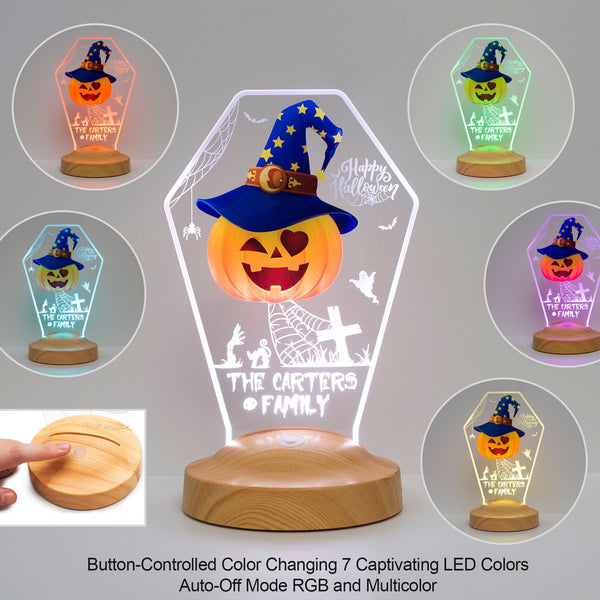 Personalized Halloween Tombstone LED Night Light: Custom Acrylic Pumpkin Decor by Drn Gift Store