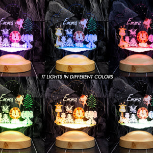 Safari Jungle Animals Light, Baptism Gift, Personalized LED Animal Lamp by Drn Gift Store