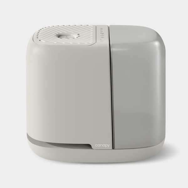 "Bedside Humidifier 2.0 in angle view, perfect for baby's room to ensure optimal moisture and comfort."