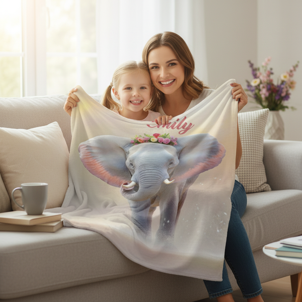 Personalized Elephant Blanket with Name | Custom Girl Gift