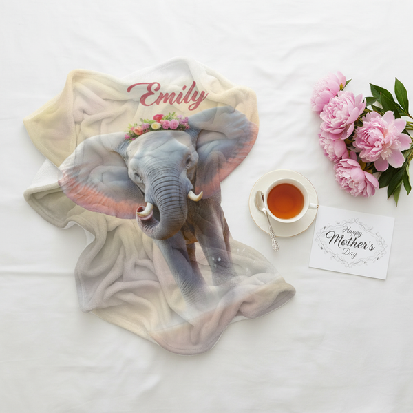 Personalized Elephant Blanket with Name | Custom Girl Gift