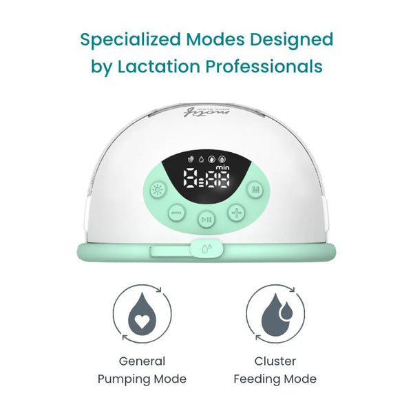 Motif Aura Glow Wearable Breast Pump in angle 4 view, showcasing its sleek design and portability for breastfeeding moms.