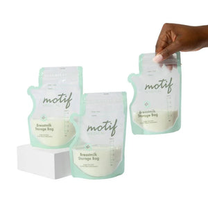 Motif Milk Storage Bags for safe breast milk storage, featuring a convenient design for feeding and nursing.