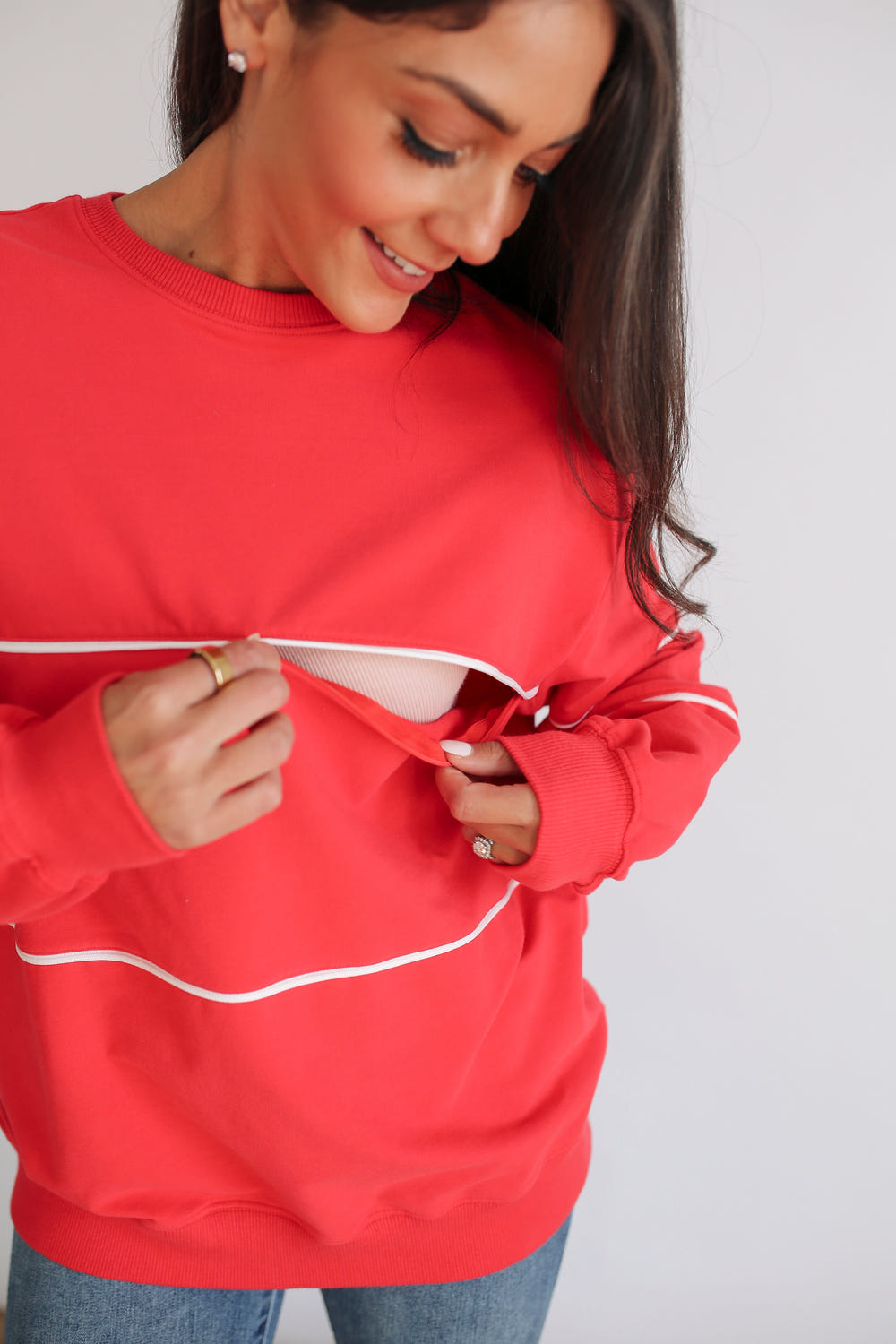 NUULY X Movemama Relaxed Fit Invisible Zipper Breastfeeding Sweatshirt with Piping