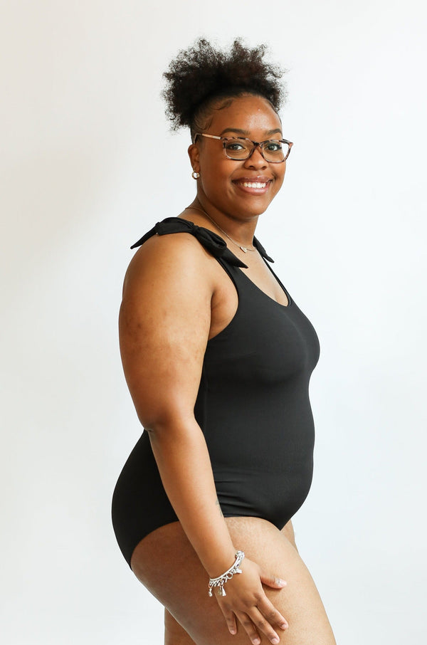 Ribbed One Piece Tie Shoulder Breastfeeding Swimsuit | FINAL SALE