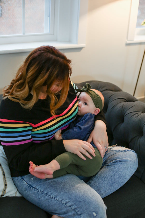 Six Stripe Invisible Zip Breastfeeding Sweatshirt