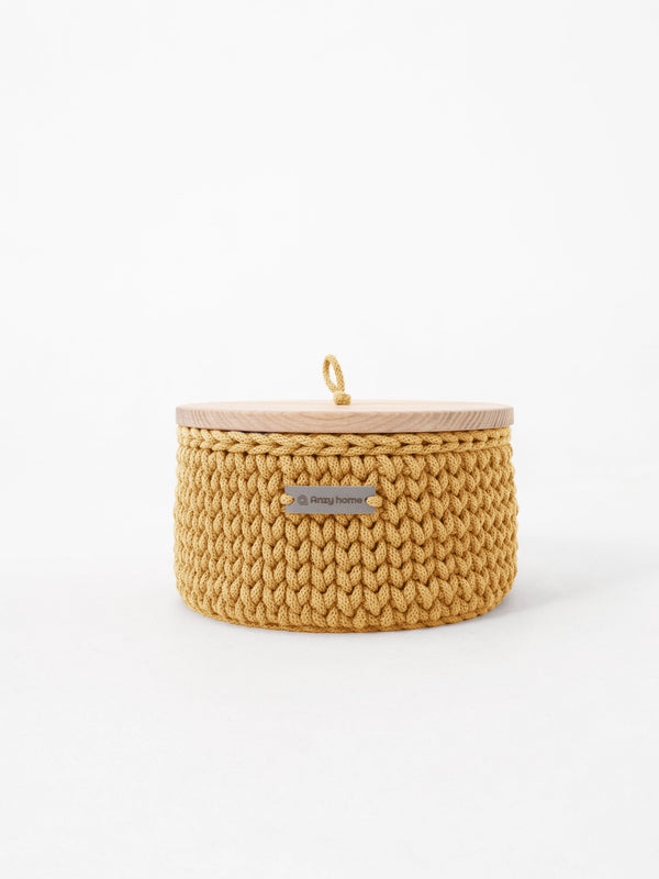 Round Storage Baskets w/ Wooden Lid Recycled