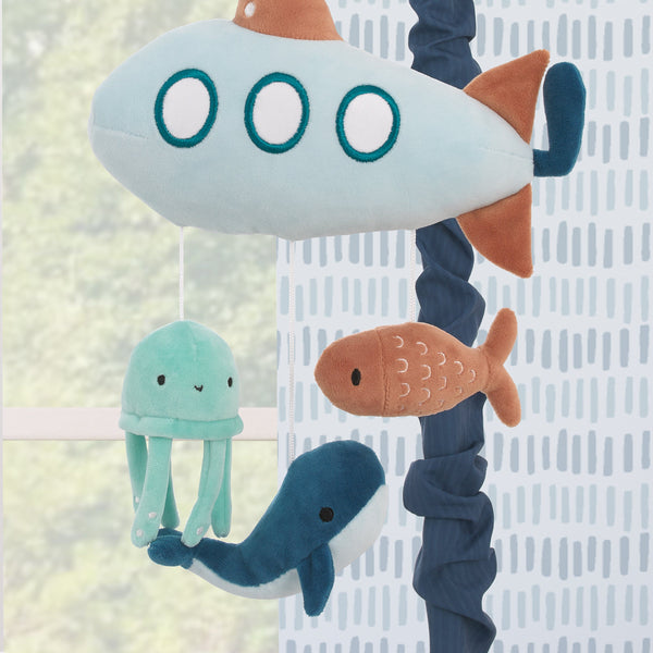 Explore Dream Discover Light Blue, Navy, and Aqua Submarine Plush Musical Mobile
