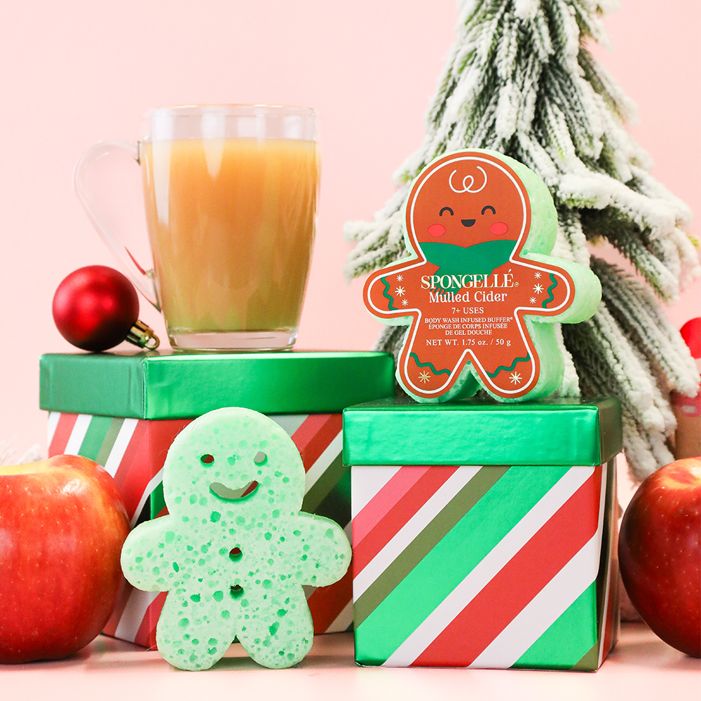 Mulled Cider Holiday Gingerbread Body Wash Infused Buffer - festive, moisturizing bath product for a cozy holiday experience.