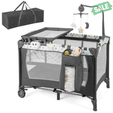 Multi-Functional Baby Playpen with Mattress and Removable Changing Table-Beige Gray Baby Playpen & Playards