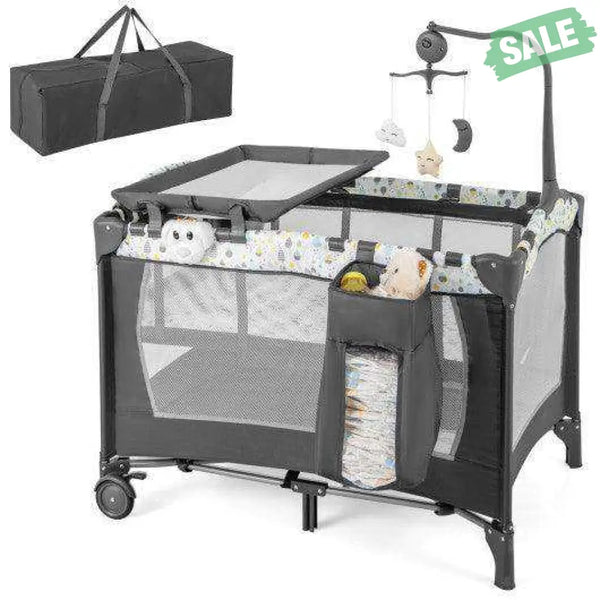 Multi-Functional Baby Playpen with Mattress and Removable Changing Table-Beige Gray Baby Playpen & Playards
