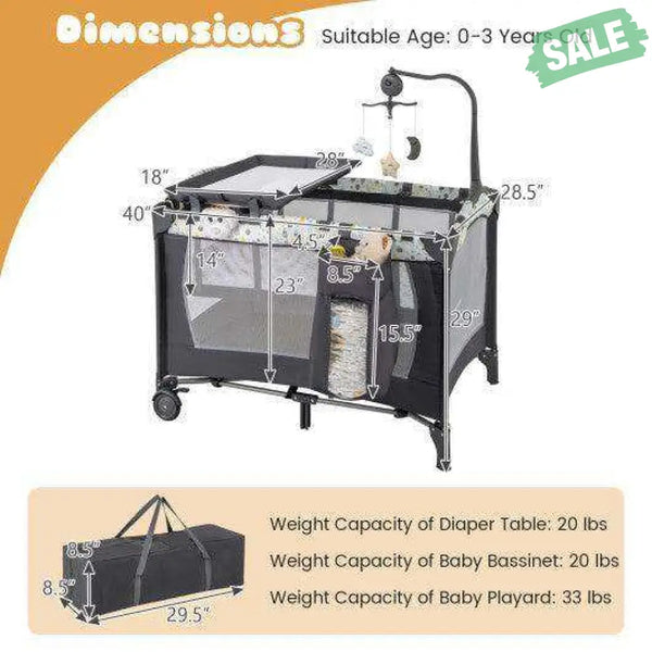 Multi-Functional Baby Playpen with Mattress and Removable Changing Table-Beige Gray Baby Playpen & Playards