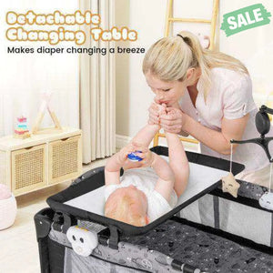 Multi-Functional Baby Playpen with Mattress and Removable Changing Table-Beige Gray Baby Playpen & Playards