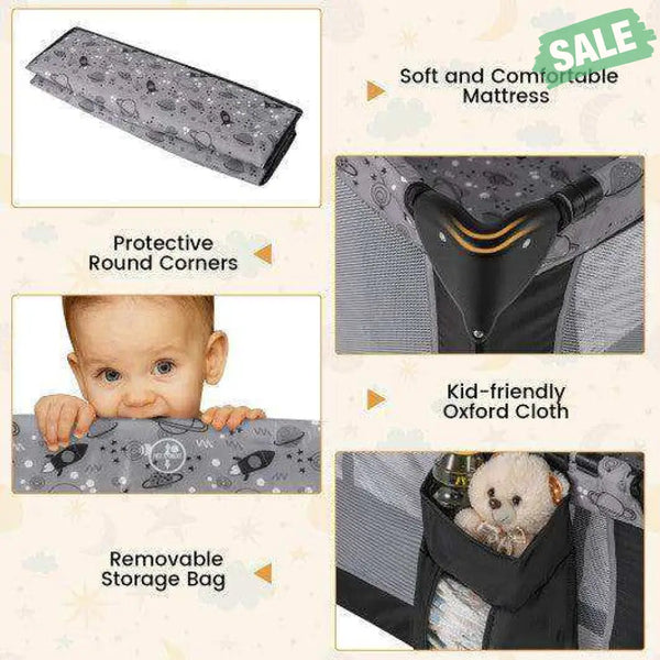 Multi-Functional Baby Playpen with Mattress and Removable Changing Table-Beige Gray Baby Playpen & Playards