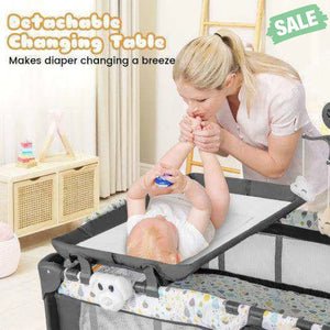 Multi-Functional Baby Playpen with Mattress and Removable Changing Table-Beige Gray Baby Playpen & Playards
