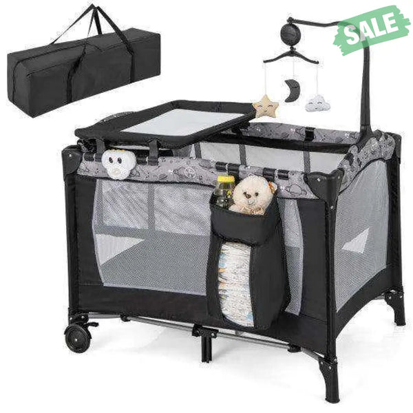 Multi-Functional Baby Playpen with Mattress and Removable Changing Table-Beige Gray Baby Playpen & Playards